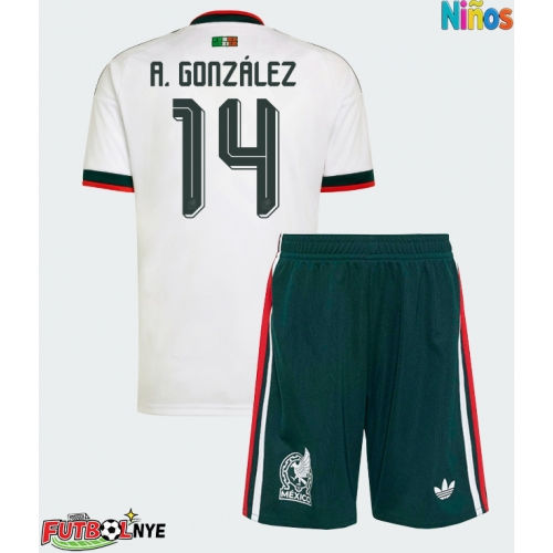 Camiseta México Armando Gonzalez #14 Visitante Equipación para niños Mundial 2026 manga corta (+ pantalones cortos)